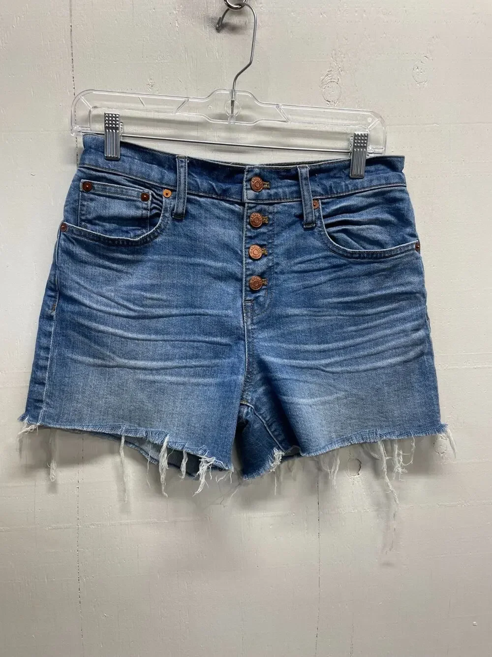 Madewell Women's High-Rise Denim Shorts Button Closure Raw Hem Size 26